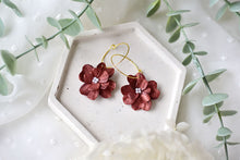 Load image into Gallery viewer, Flower Polymer Clay Earrings (Metallic Red 1)