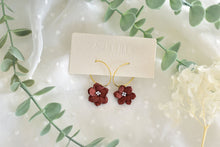 Load image into Gallery viewer, Flower Polymer Clay Earrings (Metallic Red 2)