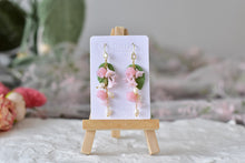 Load image into Gallery viewer, Botanical Handmade Floral Long Polymer Clay Earrings (pink)