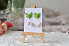 Load image into Gallery viewer, Lily of the Valley Handmade Polymer Clay Earrings (leave stud)