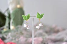 Load image into Gallery viewer, Lily of the Valley Handmade Polymer Clay Earrings (leave stud)
