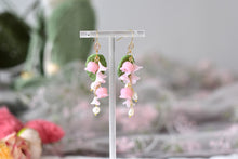 Load image into Gallery viewer, Botanical Handmade Floral Long Polymer Clay Earrings (pink)