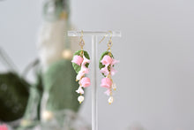 Load image into Gallery viewer, Botanical Handmade Floral Long Polymer Clay Earrings (pink)