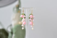 Load image into Gallery viewer, Botanical Handmade Floral Long Polymer Clay Earrings (pink)
