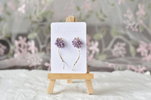 Load image into Gallery viewer, Botanical Handmade Polymer Clay Earrings (purple/curve)