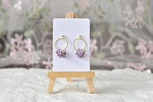 Load image into Gallery viewer, Botanical Handmade Polymer Clay Earrings (purple/ring)
