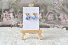 Load image into Gallery viewer, Botanical Handmade Polymer Clay Earrings (blue/heart)