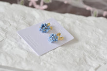 Load image into Gallery viewer, Botanical Handmade Polymer Clay Earrings (blue/heart)
