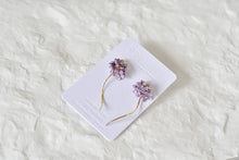 Load image into Gallery viewer, Botanical Handmade Polymer Clay Earrings (purple/curve)