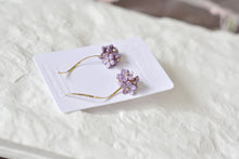 Load image into Gallery viewer, Botanical Handmade Polymer Clay Earrings (purple/curve)