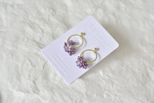 Load image into Gallery viewer, Botanical Handmade Polymer Clay Earrings (purple/ring)