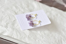 Load image into Gallery viewer, Botanical Handmade Polymer Clay Earrings (purple/ring)