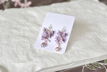 Load image into Gallery viewer, Botanical Handmade Polymer Clay Earrings (purple/pearl)