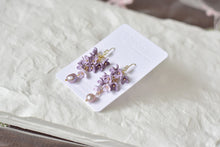 Load image into Gallery viewer, Botanical Handmade Polymer Clay Earrings (purple/pearl)