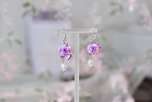 Load image into Gallery viewer, Floral Handmade Dangling Polymer Clay Earrings (white pearl)