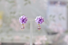 Load image into Gallery viewer, Floral Handmade Polymer Clay Earrings (purple pearl)
