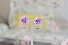 Load image into Gallery viewer, Floral Handmade Polymer Clay Earrings (purple pearl)