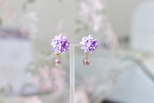 Load image into Gallery viewer, Floral Handmade Polymer Clay Earrings (purple pearl)