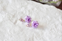 Load image into Gallery viewer, Floral Handmade Polymer Clay Earrings (purple pearl)