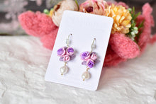 Load image into Gallery viewer, Floral Handmade Dangling Polymer Clay Earrings (white pearl)