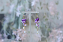 Load image into Gallery viewer, Floral Handmade Polymer Clay Earrings (dangling purple)