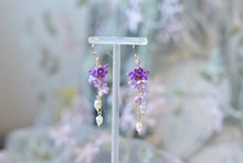 Load image into Gallery viewer, Floral Handmade Polymer Clay Earrings (dangling purple)
