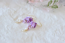 Load image into Gallery viewer, Floral Handmade Polymer Clay Earrings (dangling purple)