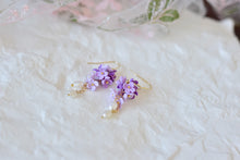 Load image into Gallery viewer, Floral Handmade Polymer Clay Earrings (dangling purple)