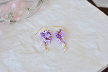 Load image into Gallery viewer, Floral Handmade Polymer Clay Earrings (dangling purple)