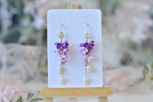 Load image into Gallery viewer, Floral Handmade Polymer Clay Earrings (dangling purple)