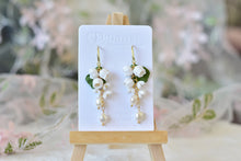 Load image into Gallery viewer, Lily of the Valley Handmade Polymer Clay Earrings (2 pearls)