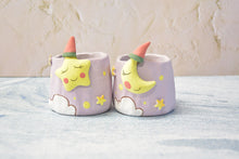 Load image into Gallery viewer, 2 × Moon and star planters - succulent pots - handmade ceramic planter (6.8cm×7.5cm)