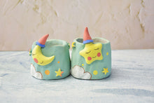 Load image into Gallery viewer, 2 × Moon and star planters - succulent pots - handmade ceramic planter (6.8cm×7.5cm)