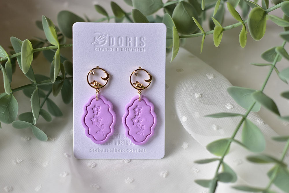 Flower Print Polymer Clay Earrings (purple 1) – Doris Creations