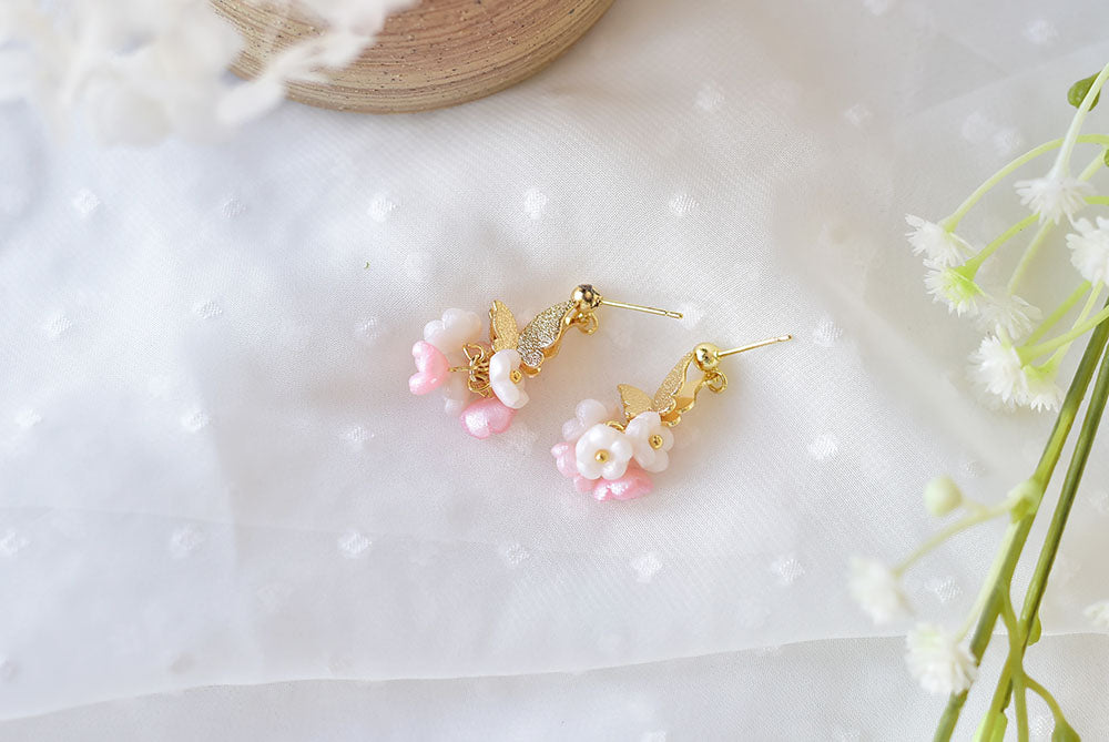 Dainty dangle earrings polymer clay earrings (small flowers with