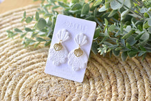 Load image into Gallery viewer, White Lace Polymer Clay Earrings (leaves charm)