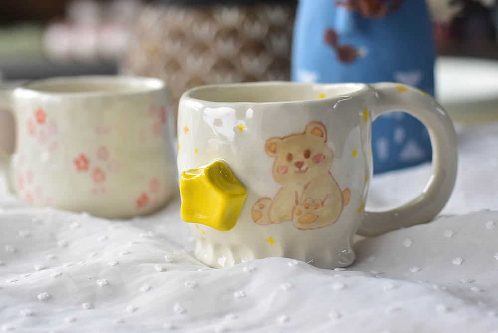 Handmade bear mug - coffee lover mug - star moon ceramic mug