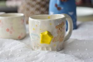 Handmade bear mug - coffee lover mug - star moon ceramic mug