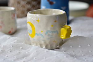 Handmade bear mug - coffee lover mug - star moon ceramic mug