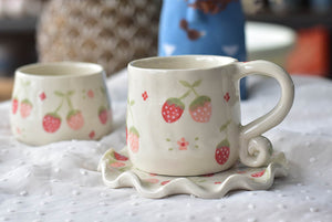 Handmade strawberry mug - coffee lover mug - Elegant ceramic mug