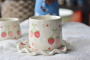 Handmade strawberry mug - coffee lover mug - Elegant ceramic mug