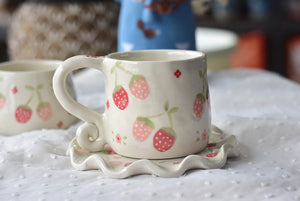 Handmade strawberry mug - coffee lover mug - Elegant ceramic mug