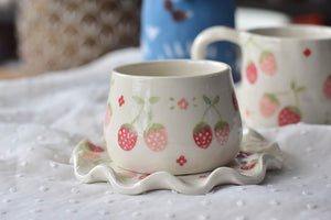 Handmade strawberry cup- coffee lover cup- Elegant ceramic cup