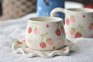 Handmade strawberry cup- coffee lover cup- Elegant ceramic cup