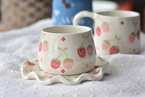 Handmade strawberry cup- coffee lover cup- Elegant ceramic cup