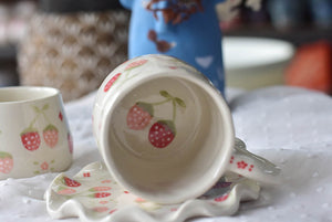 Handmade strawberry cup- coffee lover cup- Elegant ceramic cup