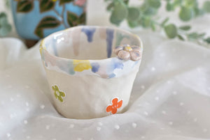 Handmade drippy coffee cup- floral coffee lover cup