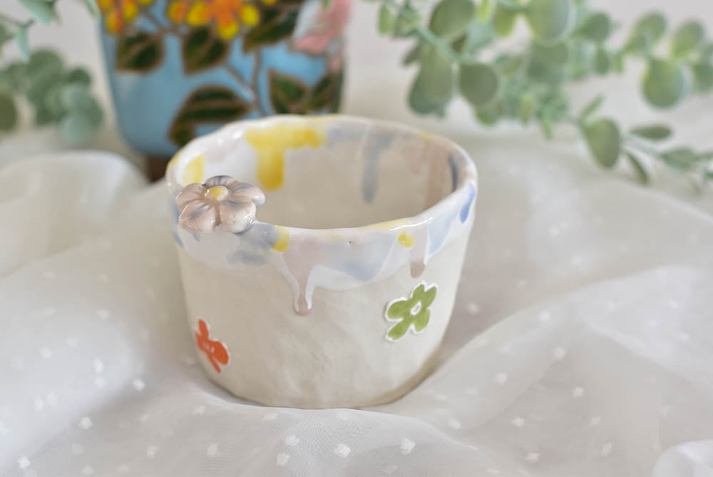 Handmade drippy coffee cup- floral coffee lover cup