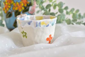 Handmade drippy coffee cup- floral coffee lover cup