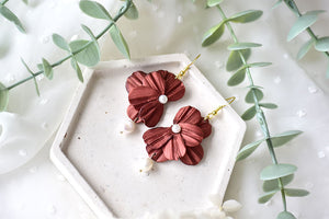 Flower Polymer Clay Earrings (Metallic Red 3)